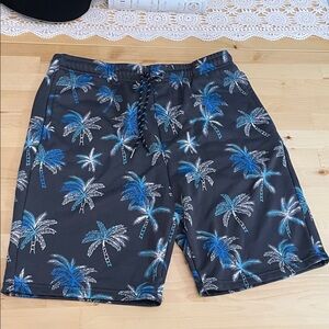 Men's Palm Tree Swim Shorts public record - Black and Blue